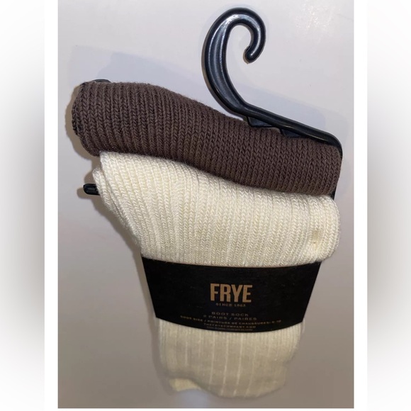 Frye Boot Socks 2 Pair Women 5-10 Cream & Brown w Logo Blend Ribbed Crew NEW!$28 - Picture 10 of 10